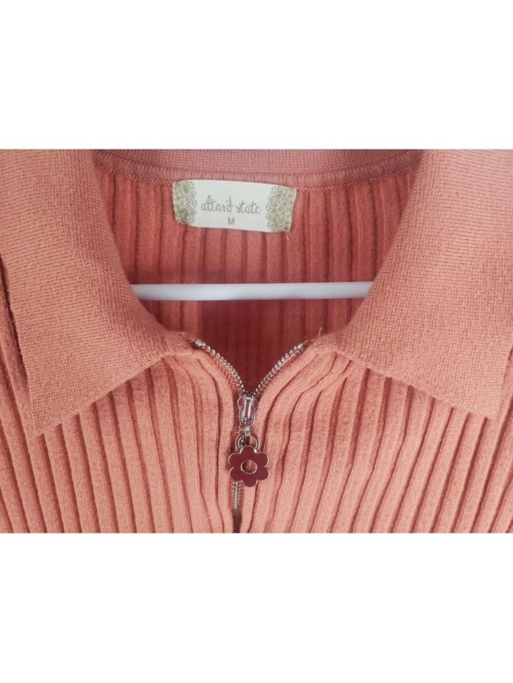 Altar'd State Rust Pink Ribbed Zip-Front Cropped Cardigan Medium - Picture 2 of 8